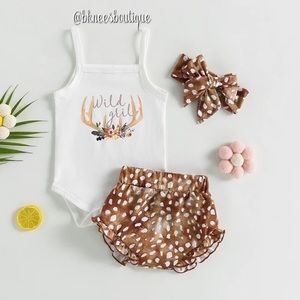 Babygirl Boutique Wild Girl Deer Print 3pc. Ruffle Bloomer Outfit Set